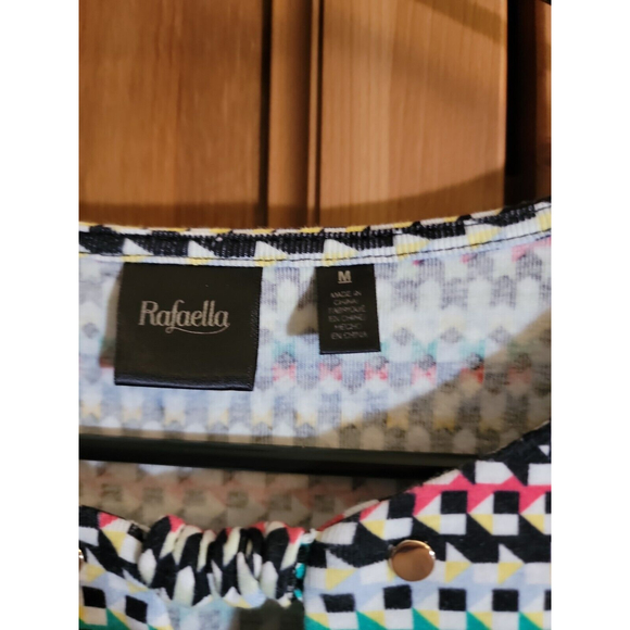 Rafaella Womens Shirt M Colorful Keyhole Neck Silver Rivets 3/4 Sleeves Cotton - Picture 2 of 6